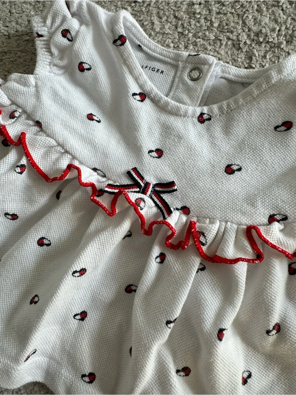 Tommy Hilfiger Baby White Red Trim Two-Piece Too & Bloomers